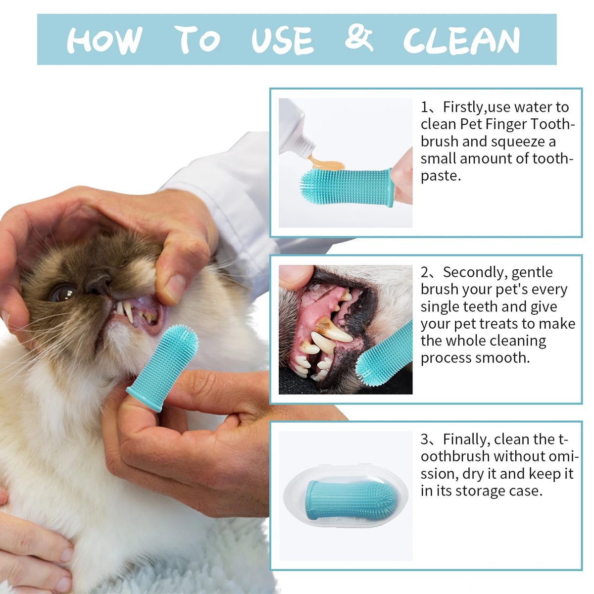 Escova de Dentes de Silicone para Pets com Estojo - 2 Unidades