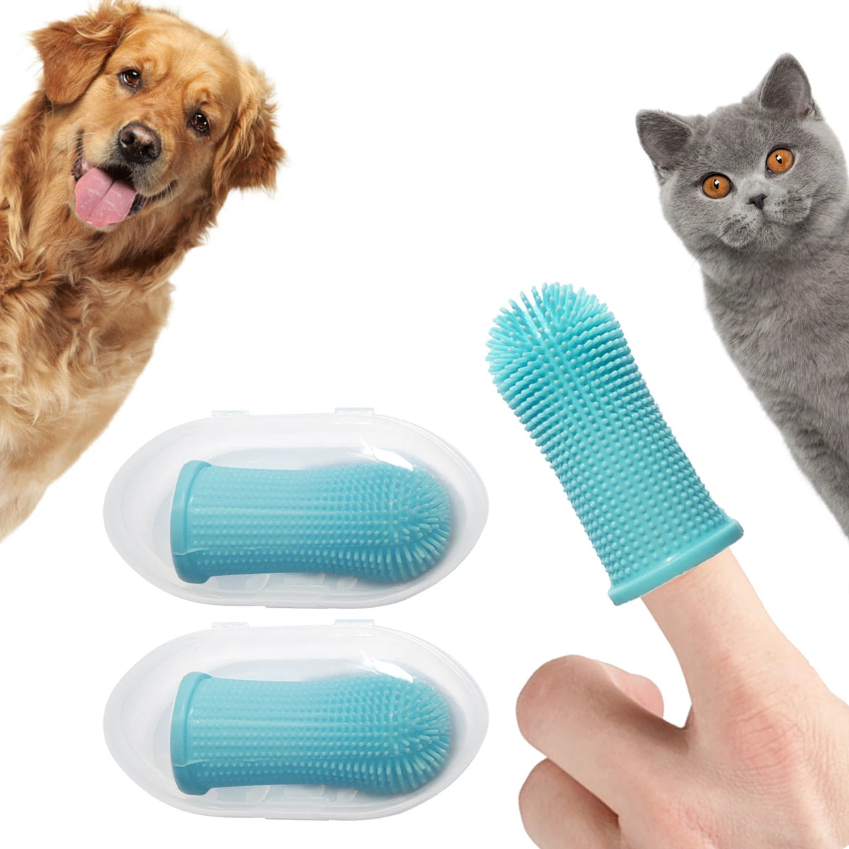 Escova de Dentes de Silicone para Pets com Estojo - 2 Unidades